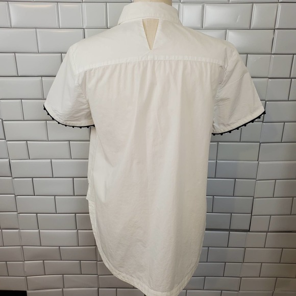 CROWN & IVY| POM POM WHITE DRESS SHIRT 100%  COTTON WOMEN'S SIZE SMALL - Picture 10 of 17